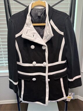 INC International Concepts Black Peacoat with White Trim